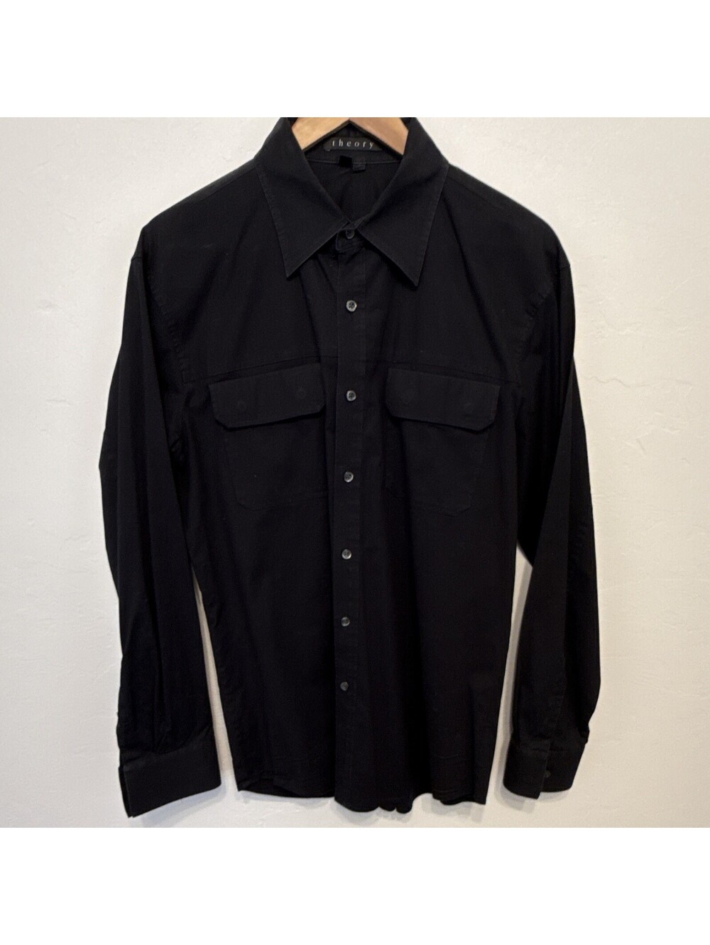 Theory Black Cotton Woven Button-Up Shirt Long Sleeve Men's Regular Size M